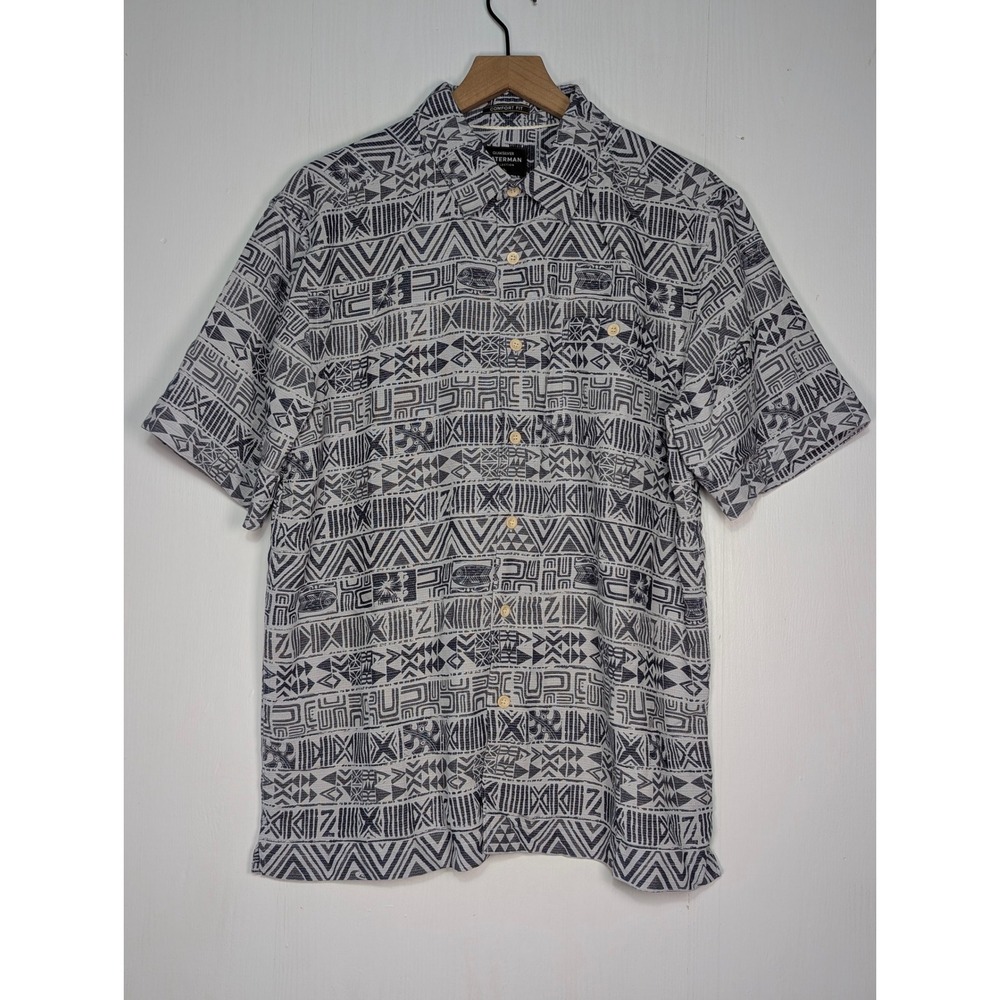 Quiksilver Waterman Mens Medium Grey Tribal Geometric Modal Button Up Shirt SFV6